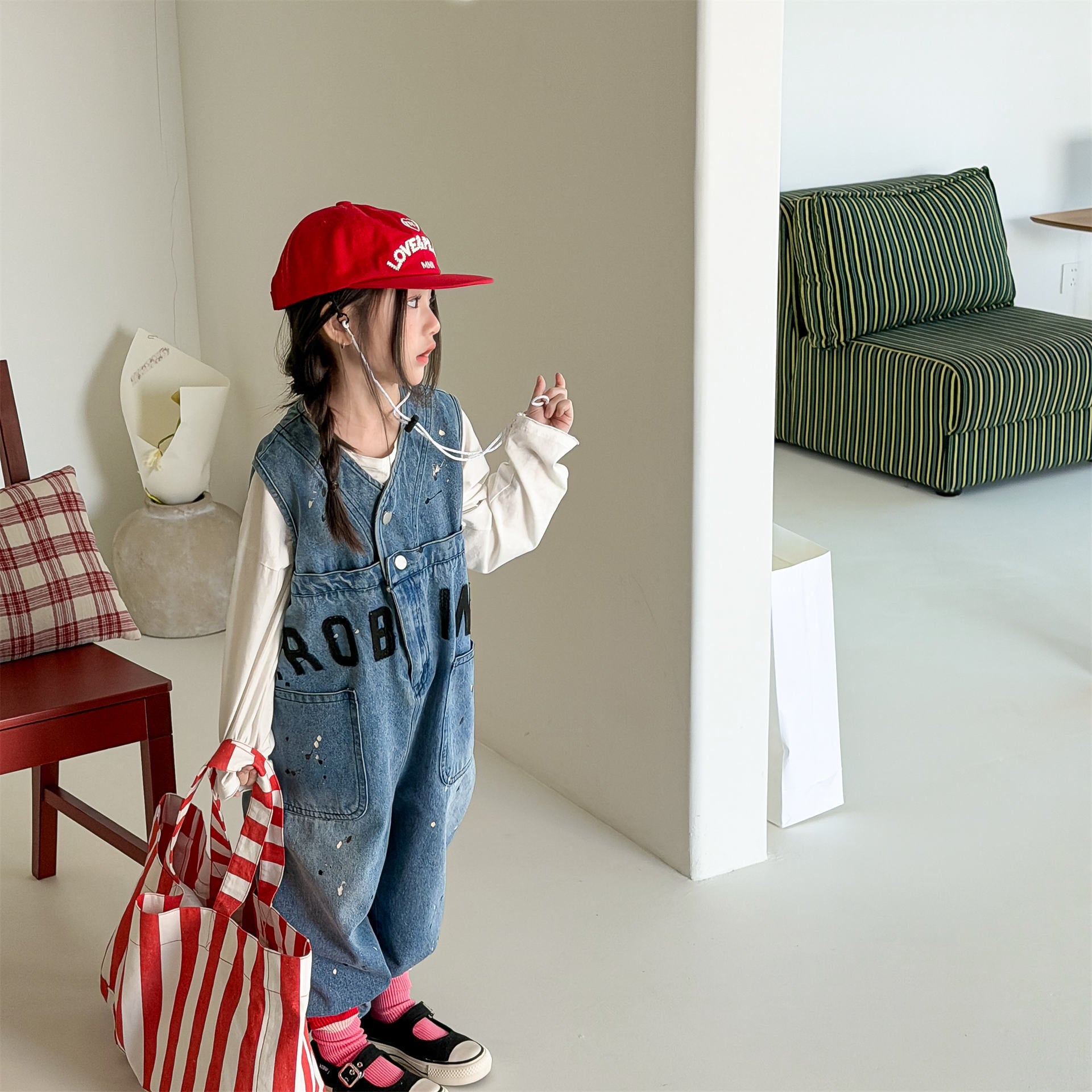 Loose Sleeveless Denim Jumpsuit デニム ワイド サロペット オールインワン【mh0012460】 ADbaby ノースリーブジャンプスーツ