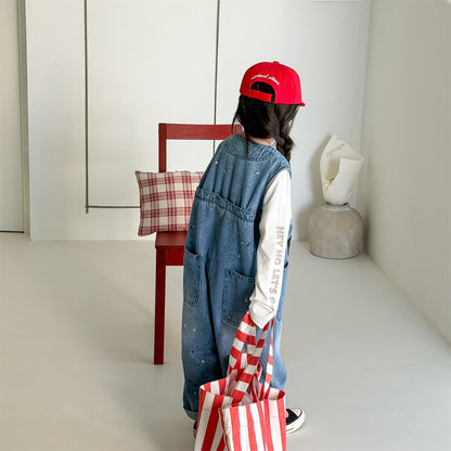 Loose Sleeveless Denim Jumpsuit デニム ワイド サロペット オールインワン【mh0012460】 ADbaby ノースリーブジャンプスーツ