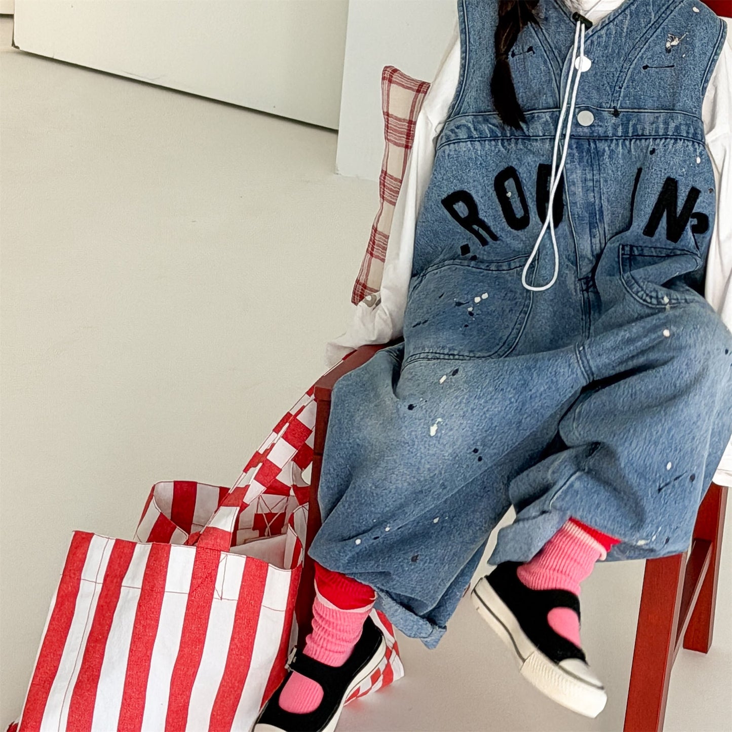 Loose Sleeveless Denim Jumpsuit デニム ワイド サロペット オールインワン【mh0012460】 ADbaby ノースリーブジャンプスーツ