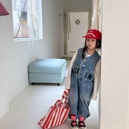 Loose Sleeveless Denim Jumpsuit デニム ワイド サロペット オールインワン【mh0012460】 ADbaby ノースリーブジャンプスーツ