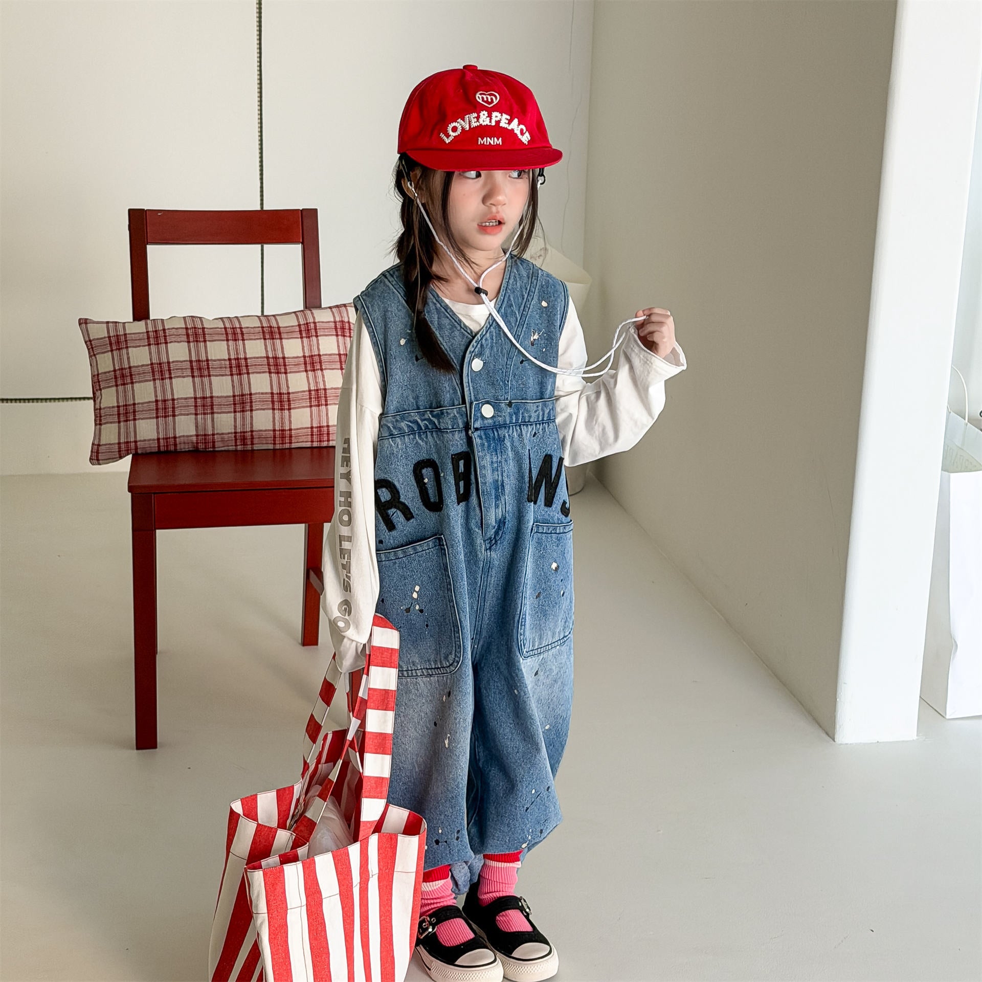 Loose Sleeveless Denim Jumpsuit デニム ワイド サロペット オールインワン【mh0012460】 ADbaby ノースリーブジャンプスーツ