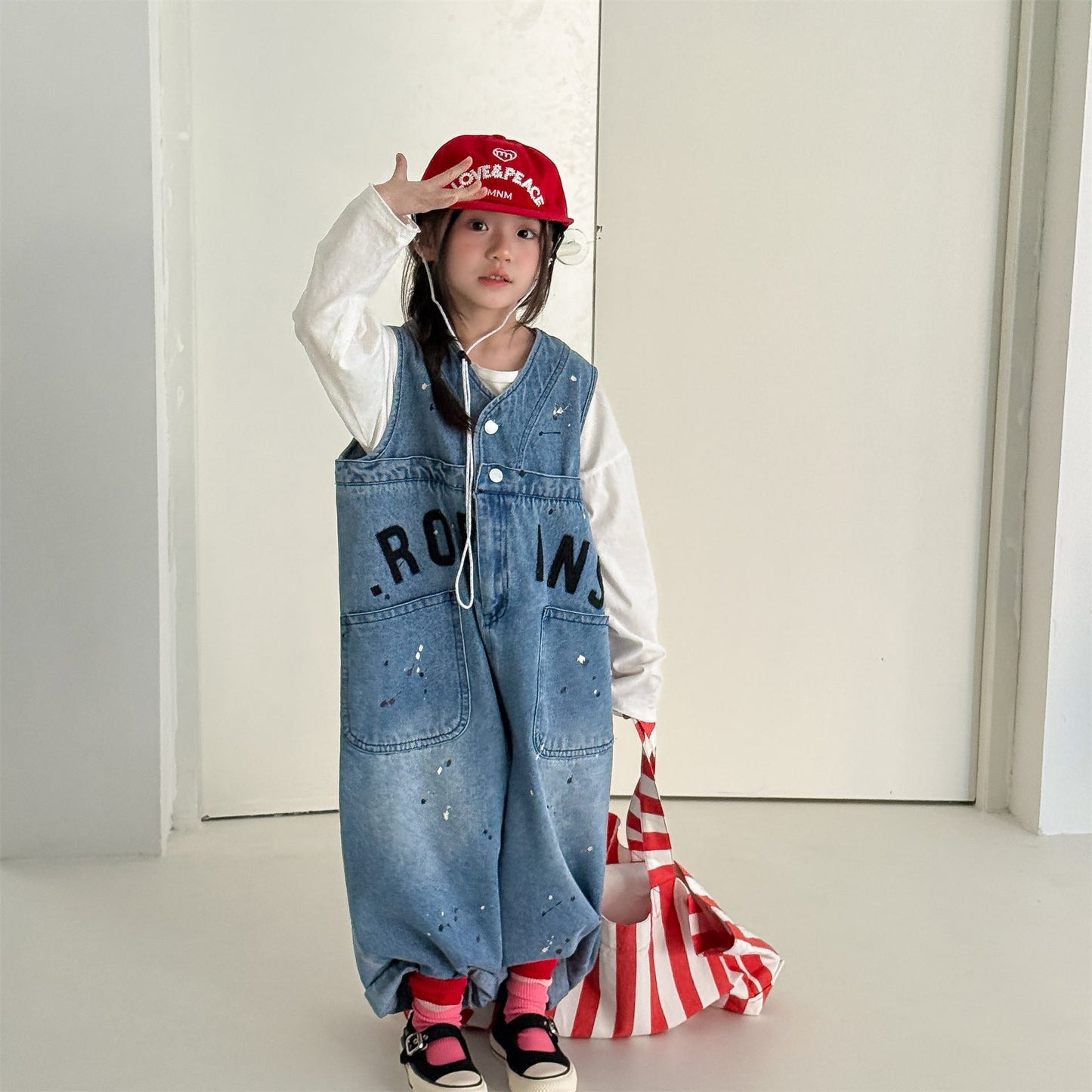 Loose Sleeveless Denim Jumpsuit デニム ワイド サロペット オールインワン【mh0012460】 ADbaby ノースリーブジャンプスーツ
