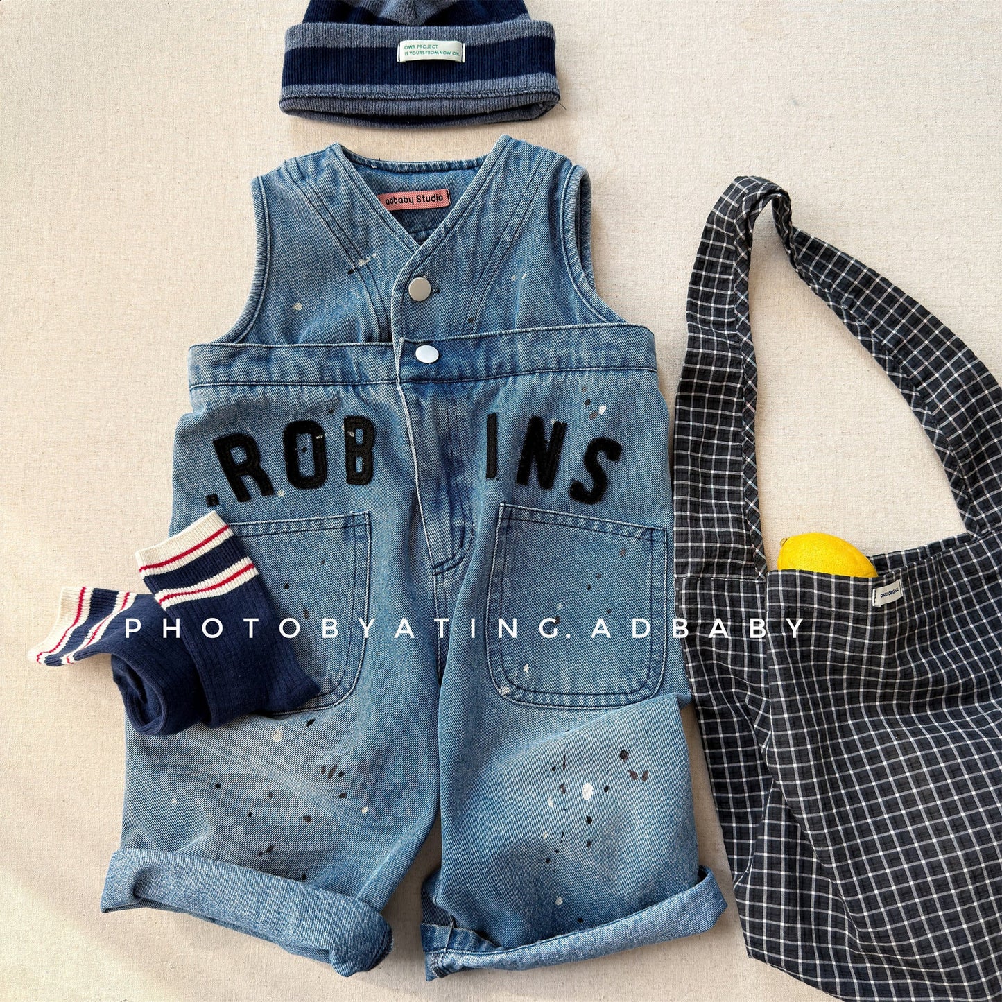Loose Sleeveless Denim Jumpsuit デニム ワイド サロペット オールインワン【mh0012460】 Blue / 80cm ADbaby ノースリーブジャンプスーツ