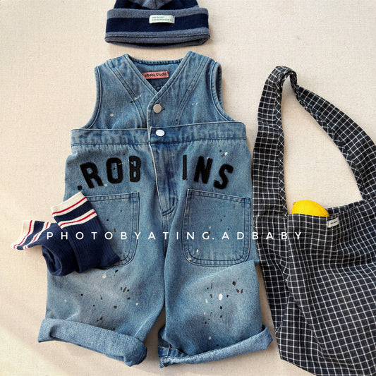 Loose Sleeveless Denim Jumpsuit デニム ワイド サロペット オールインワン【mh0012460】 Blue / 80cm ADbaby ノースリーブジャンプスーツ