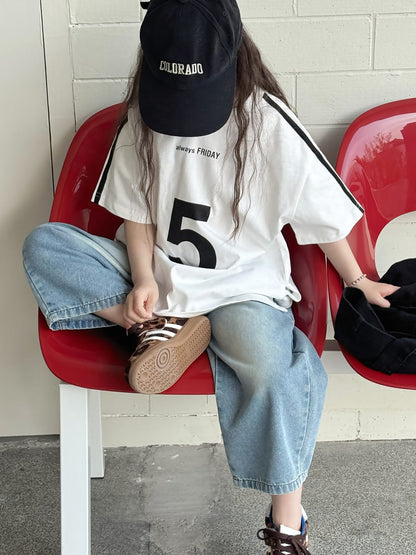Loose Wide-Leg Jeans クロップド ワイドデニム【mh0013080】 mamahalo kids デニムパンツ