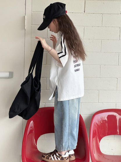 Loose Wide-Leg Jeans クロップド ワイドデニム【mh0013080】 mamahalo kids デニムパンツ