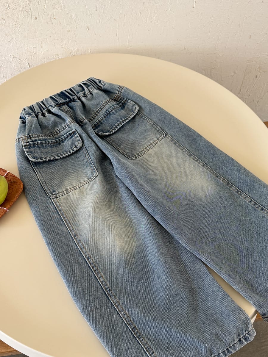 Loose Wide-Leg Jeans クロップド ワイドデニム【mh0013080】 mamahalo kids デニムパンツ