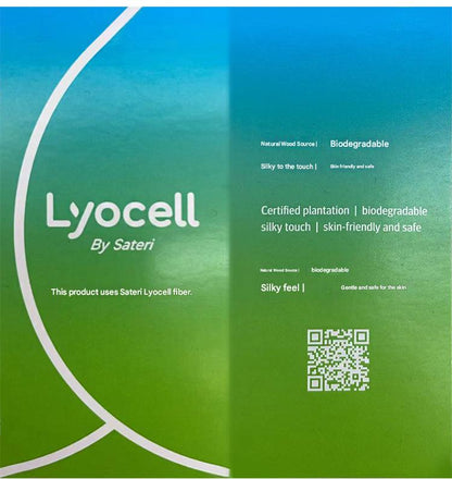 Lyocellパッケージ（By Sateri表記）素材情報とQRコードのデザイン