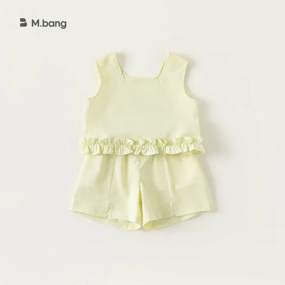 ノースリーブセットアップ キッズセットアップ 2点セット ノースリーブ裾フリルブラウス+スリットショートパンツ 2カラー【mh0005244】