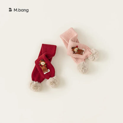 ネックウォーマー ベビーキッズマフラー トナカイアップリケポンポン付きニットネックウォーマー 2カラー【mh0007580】