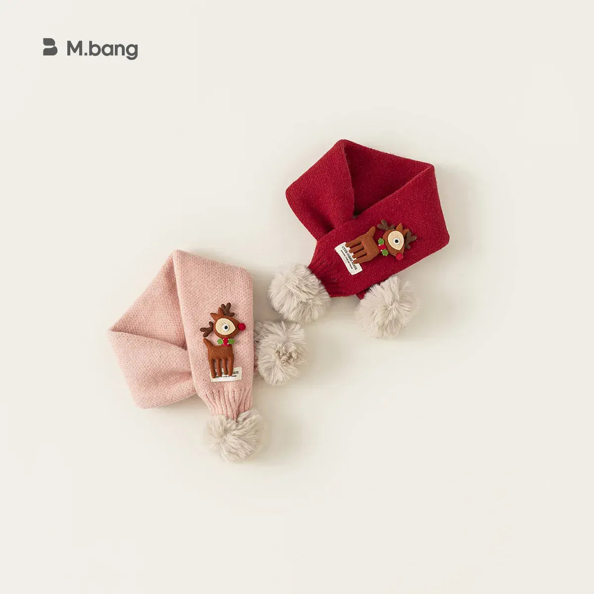 ネックウォーマー ベビーキッズマフラー トナカイアップリケポンポン付きニットネックウォーマー 2カラー【mh0007580】
