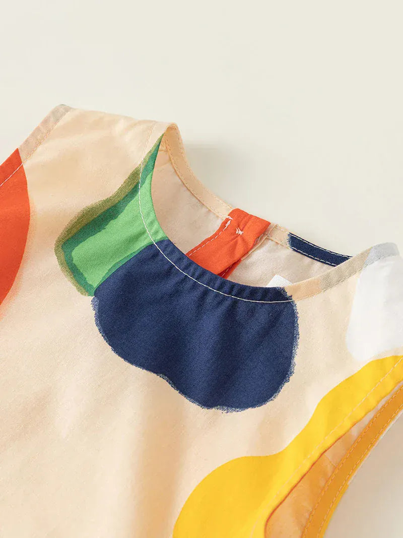 ノースリーブワンピース キッズワンピース カラフルノースリーブAラインドレスワンピース 幾何学ビタミンカラー【mh0004858】