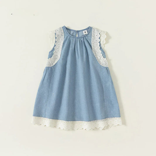 ノースリーブワンピース Light Blue / 2T  90cm キッズワンピース デニム レース ノースリーブワンピース【mh0005956】