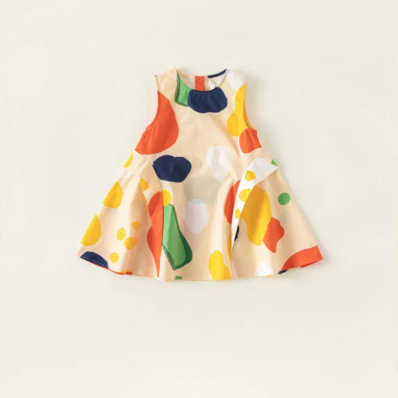 ノースリーブワンピース Orange / 90cm キッズワンピース カラフルノースリーブAラインドレスワンピース 幾何学ビタミンカラー【mh0004858】