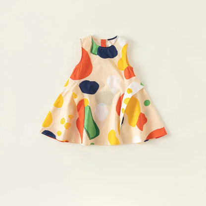 ノースリーブワンピース Orange / 90cm キッズワンピース カラフルノースリーブAラインドレスワンピース 幾何学ビタミンカラー【mh0004858】