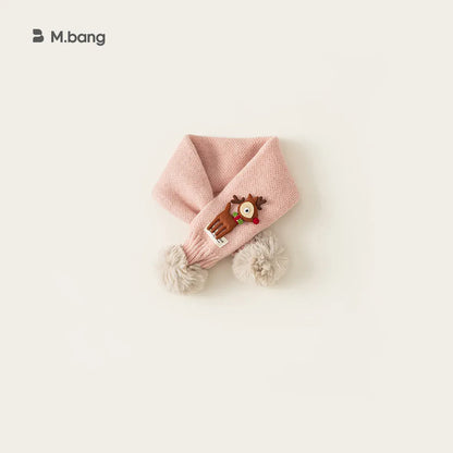 ネックウォーマー Pink / One Size ベビーキッズマフラー トナカイアップリケポンポン付きニットネックウォーマー 2カラー【mh0007580】