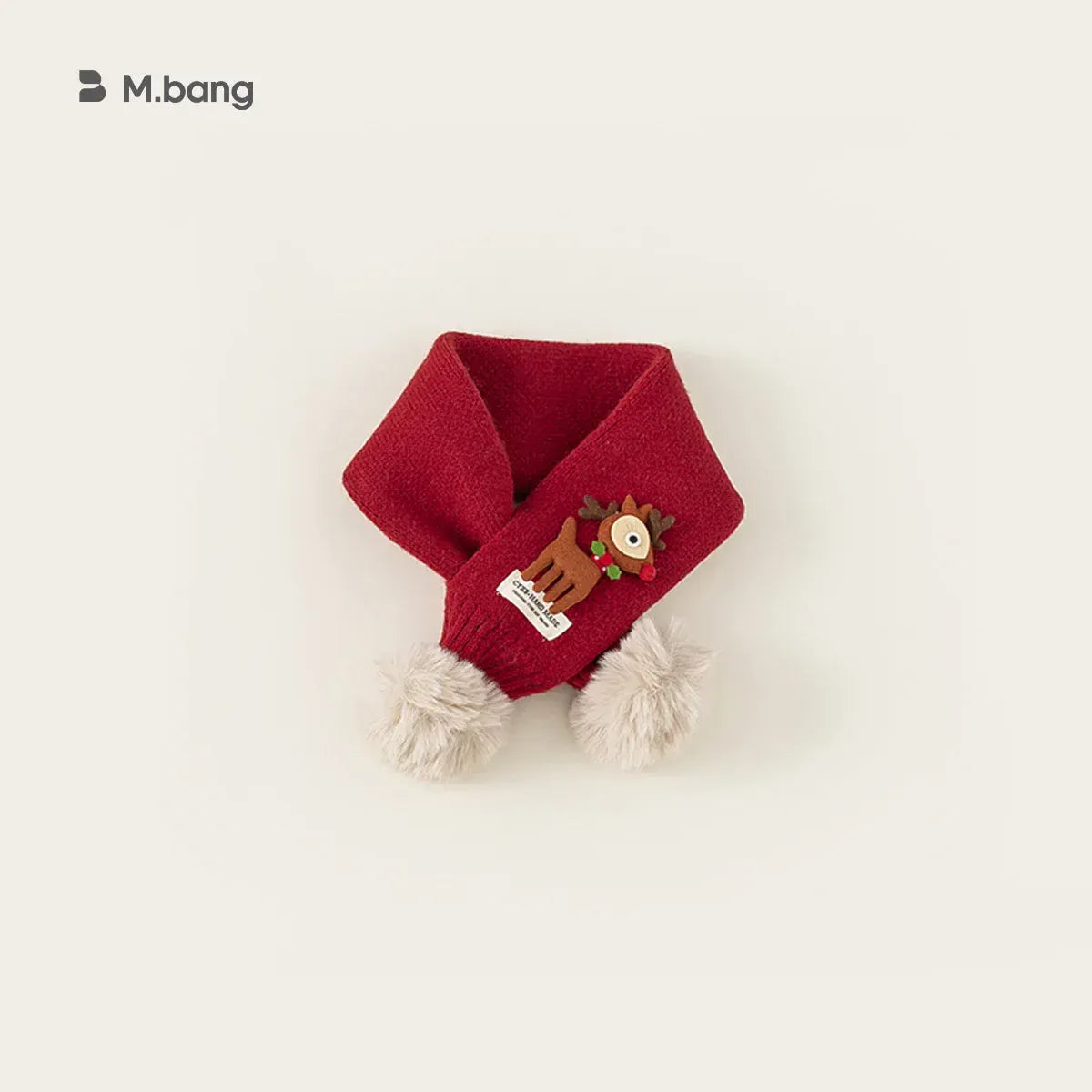 ネックウォーマー Red / One Size ベビーキッズマフラー トナカイアップリケポンポン付きニットネックウォーマー 2カラー【mh0007580】