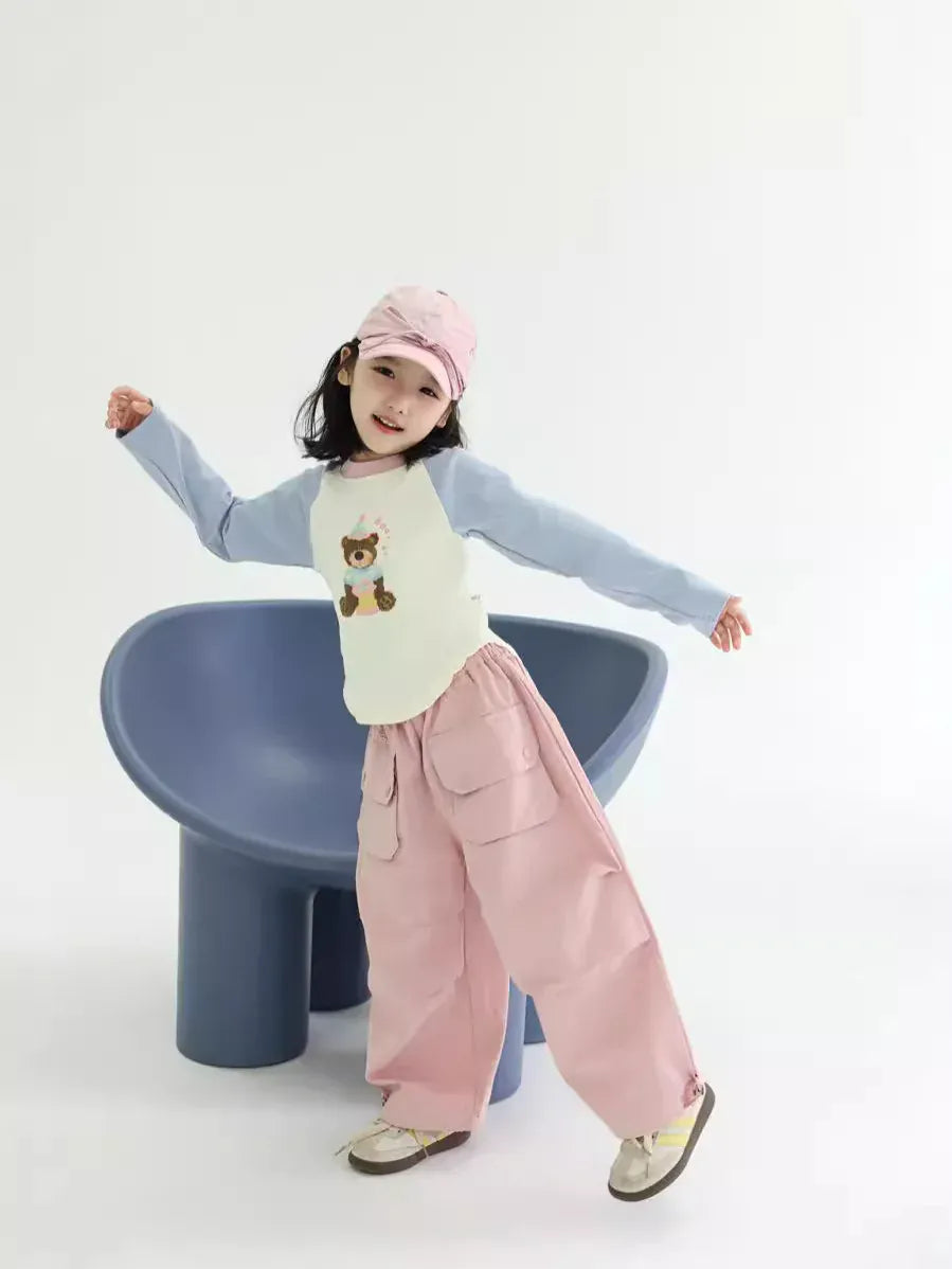 ロングパンツ・スウェットパンツ キッズパンツ ビッグポケットワイドルーズ裾絞りカーゴパンツ 2カラー【mh0006780】