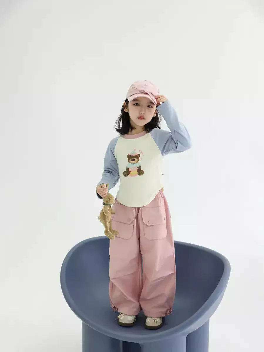 ロングパンツ・スウェットパンツ キッズパンツ ビッグポケットワイドルーズ裾絞りカーゴパンツ 2カラー【mh0006780】