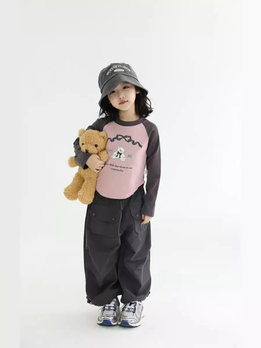 ロングパンツ・スウェットパンツ キッズパンツ ビッグポケットワイドルーズ裾絞りカーゴパンツ 2カラー【mh0006780】