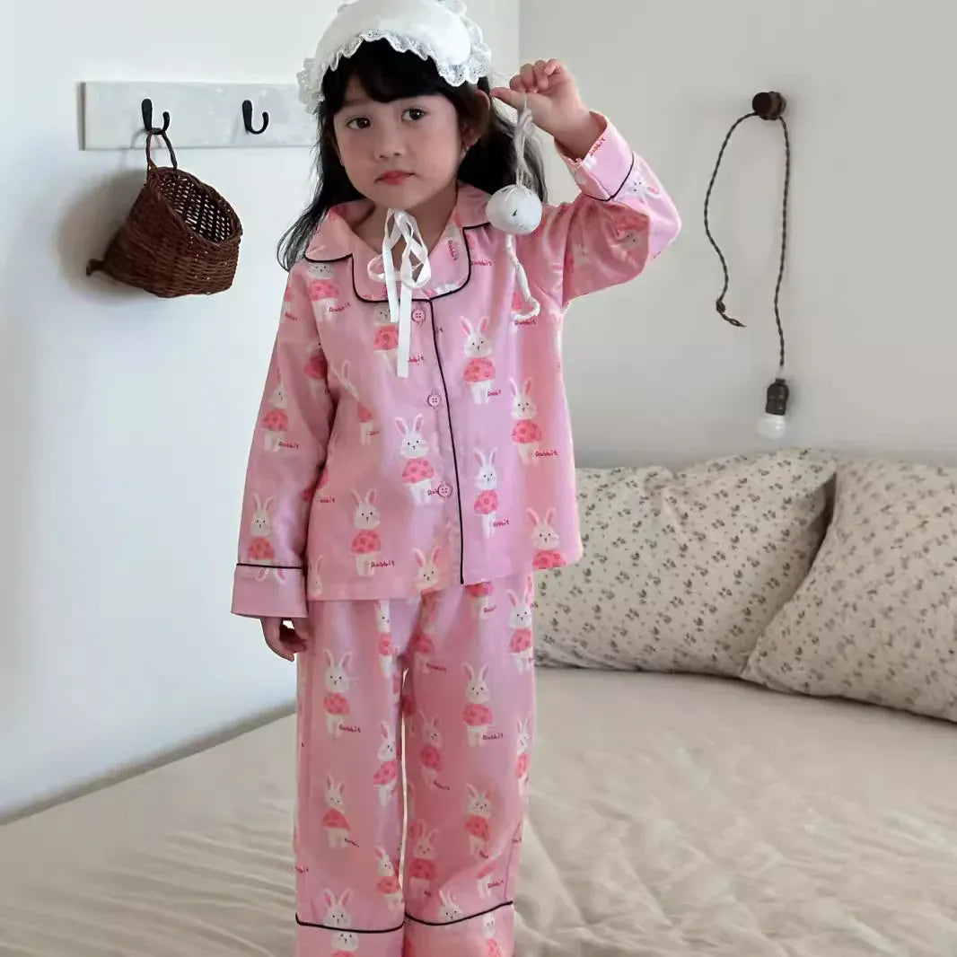 長袖パジャマ キッズパジャマセット アニマルプリント長袖シャツ+ロングパンツ 5カラー【mh0007314】