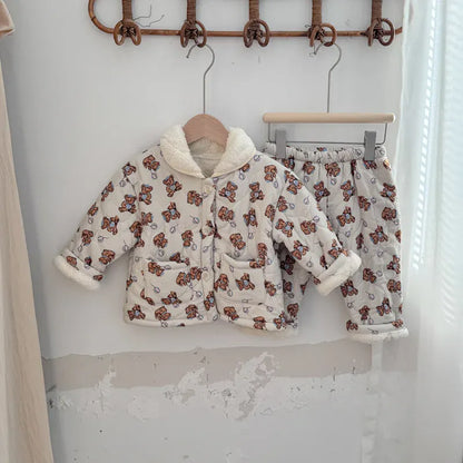 長袖パジャマ balloon bear / 3T  100CM キッズセットアップ 2点セット キルティング裏ボアフリース防寒長袖パジャマセット【mh0007985】