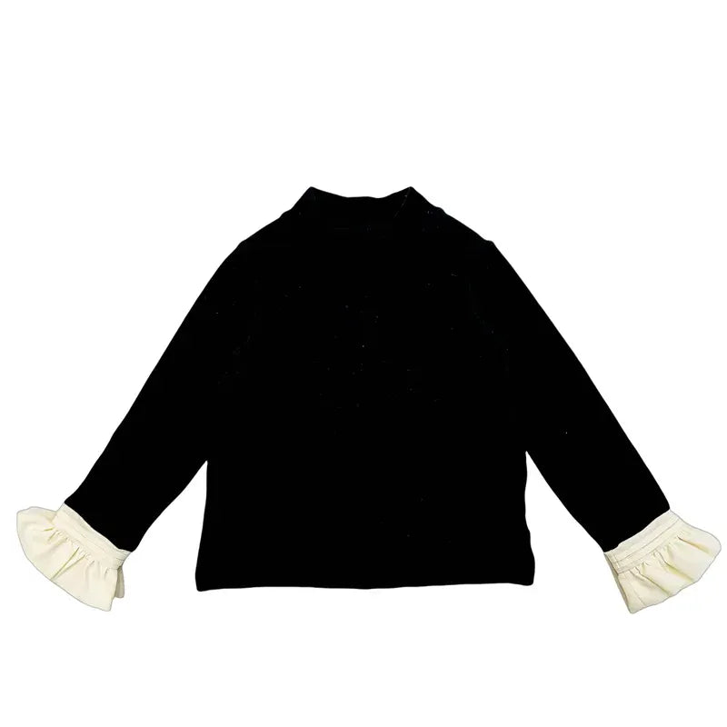 長袖セットアップ Black / 90cm 1-2y キッズトップス/ワンピース フリル袖長袖ハイネックカットソーTシャツ/ノースリーブボーダーニットワンピース【mh0007317】