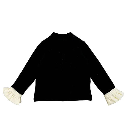 長袖セットアップ Black / 90cm 1-2y キッズトップス/ワンピース フリル袖長袖ハイネックカットソーTシャツ/ノースリーブボーダーニットワンピース【mh0007317】