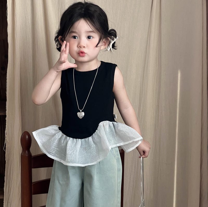 タンクトップ・キャミソール・ノースリーブトップス Black / 90cm ビッグペプラムノースリーブTシャツ【mh0009735】