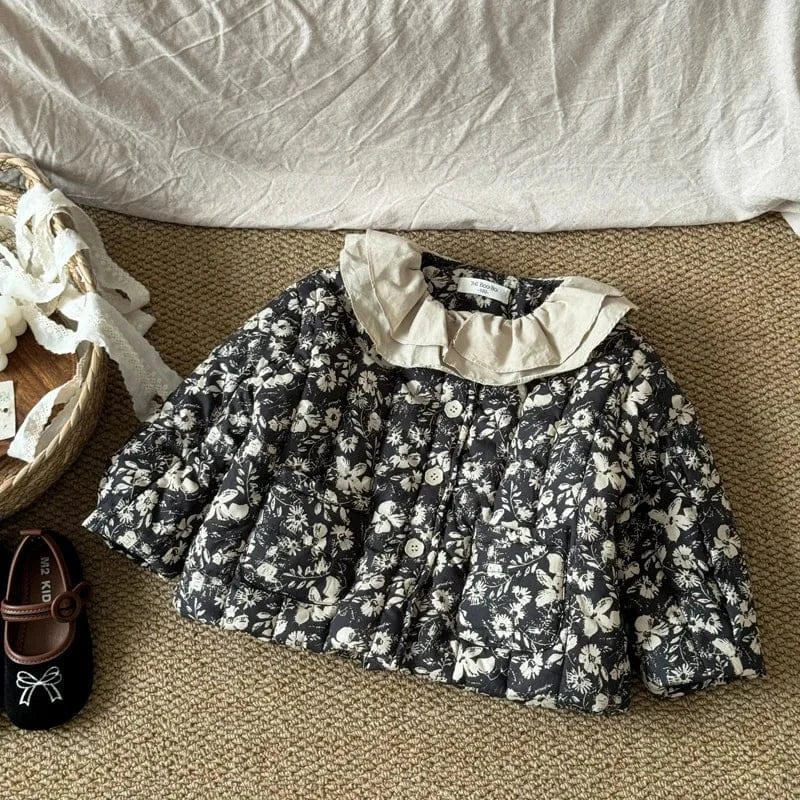 長袖セットアップ black coat / 24M  90CM キッズジャケット/スカート ラッフルカラーフラワープリントパデッドジャケット/ダブルレースフリルスカート【mh0008147】