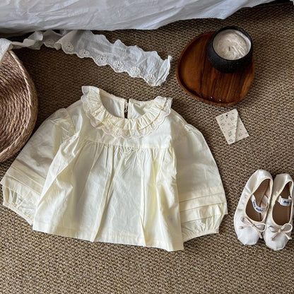 長袖シャツ・ブラウス Creamy White / 90cm ダブルフリル襟長袖ブラウス【mh0010704】