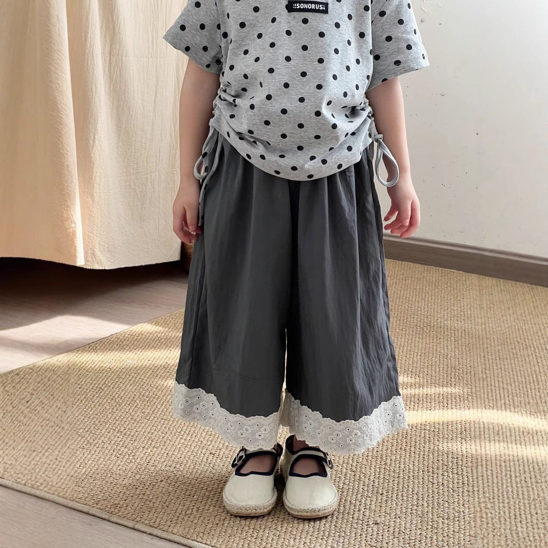 ロングパンツ・スウェットパンツ Gray / 90cm 裾レースワイドルーズガウチョイージーパンツ【mh0009725】