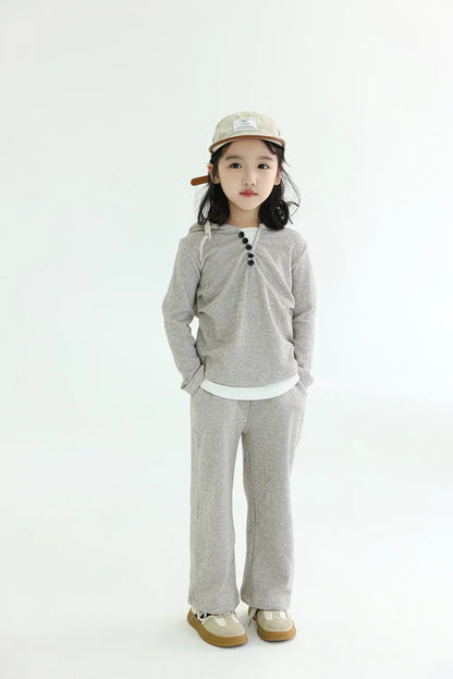 長袖セットアップ Light Gray / 90cm 1-2y キッズセットアップ 2点セット フーディ長袖Tシャツ+ロングパンツ 2カラー【mh0007318】