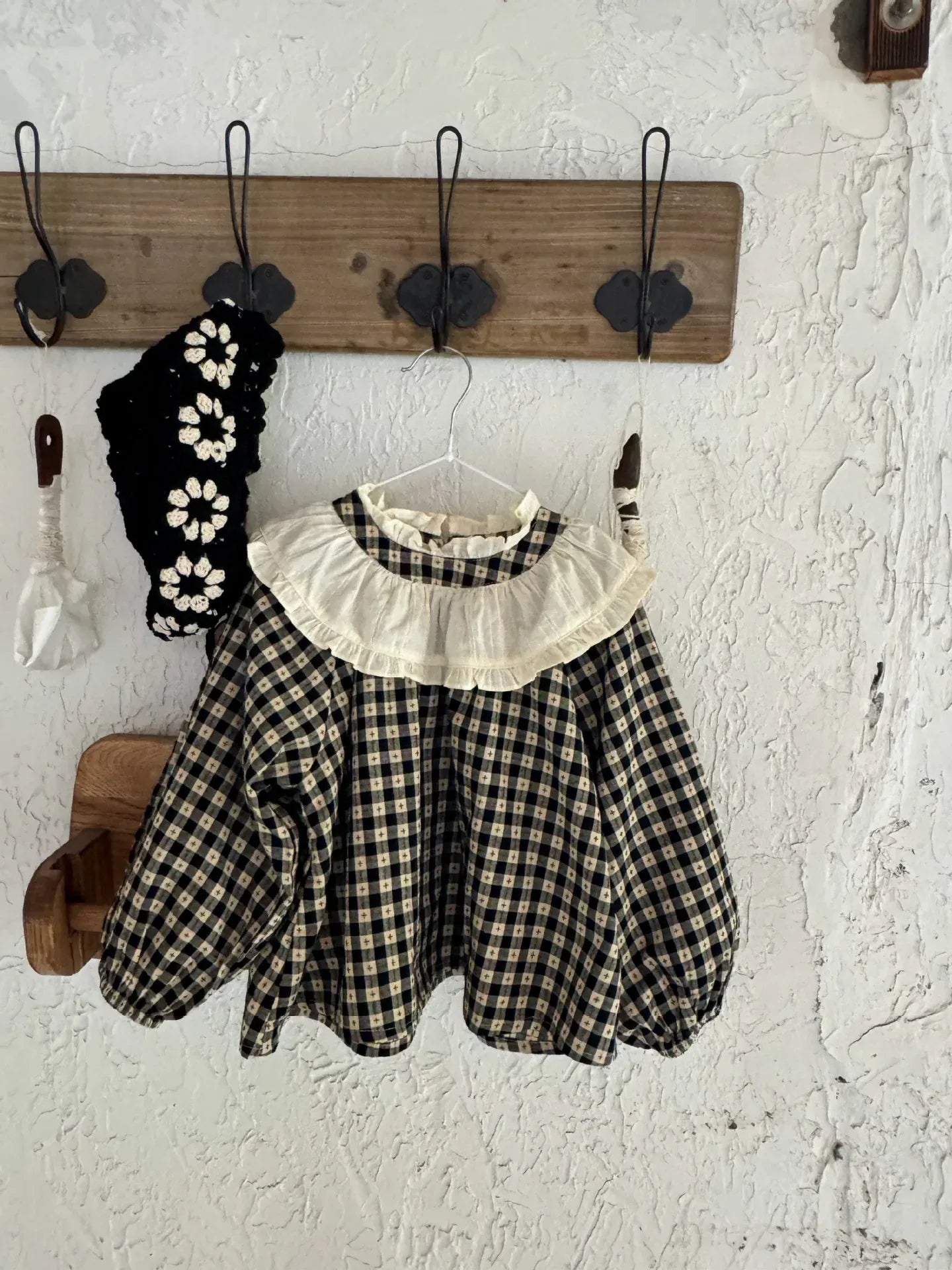 長袖シャツ・ブラウス キッズトップス ラッフル襟チェック長袖チュニックブラウス【mh0007319】