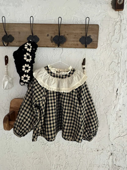 長袖シャツ・ブラウス キッズトップス ラッフル襟チェック長袖チュニックブラウス【mh0007319】