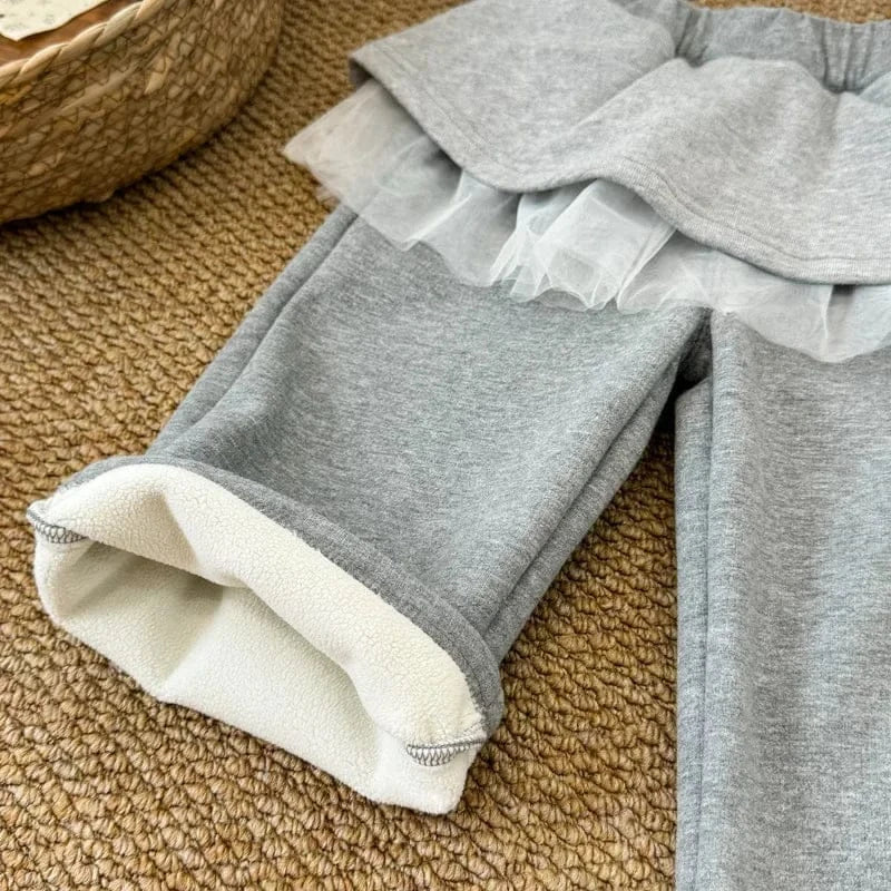 長袖セットアップ キッズトップス/パンツ フリルロゴ裏フリース長袖スウェットシャツ/スカートドッキングロングスウェットパンツ【mh0007523】