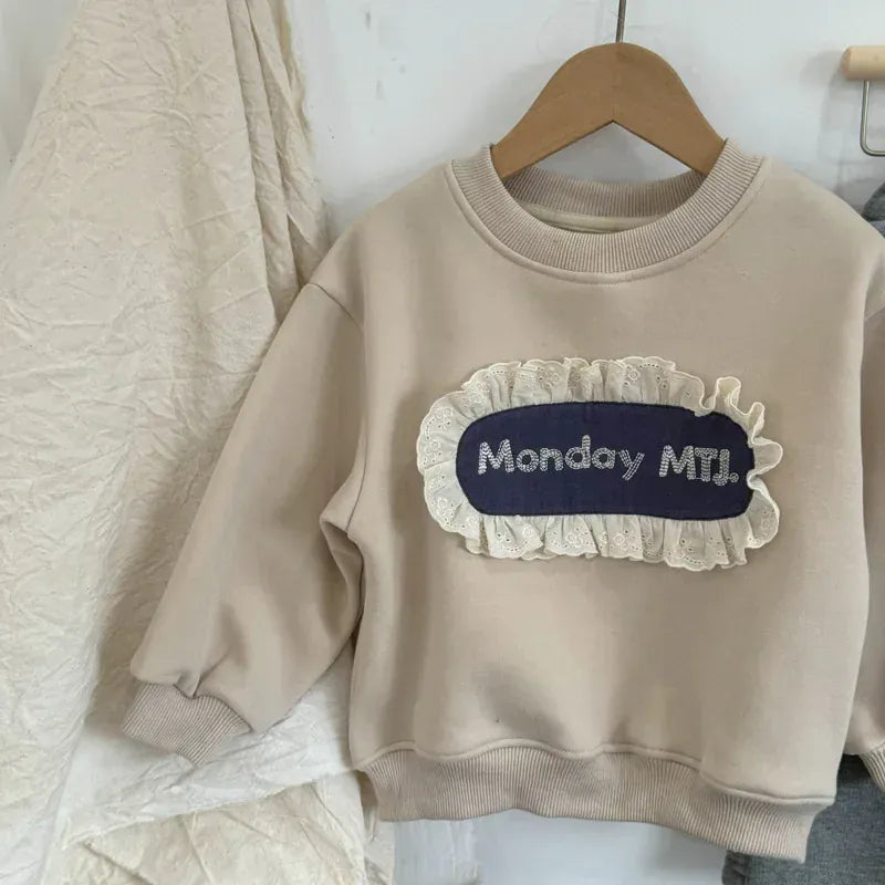 長袖セットアップ キッズトップス/パンツ フリルロゴ裏フリース長袖スウェットシャツ/スカートドッキングロングスウェットパンツ【mh0007523】