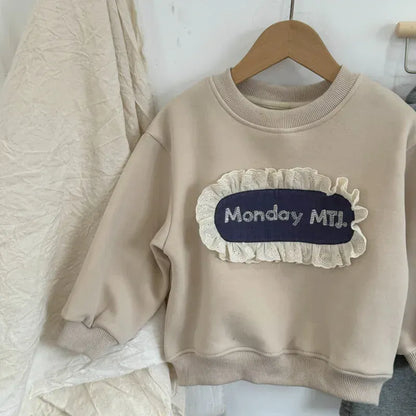 長袖セットアップ キッズトップス/パンツ フリルロゴ裏フリース長袖スウェットシャツ/スカートドッキングロングスウェットパンツ【mh0007523】