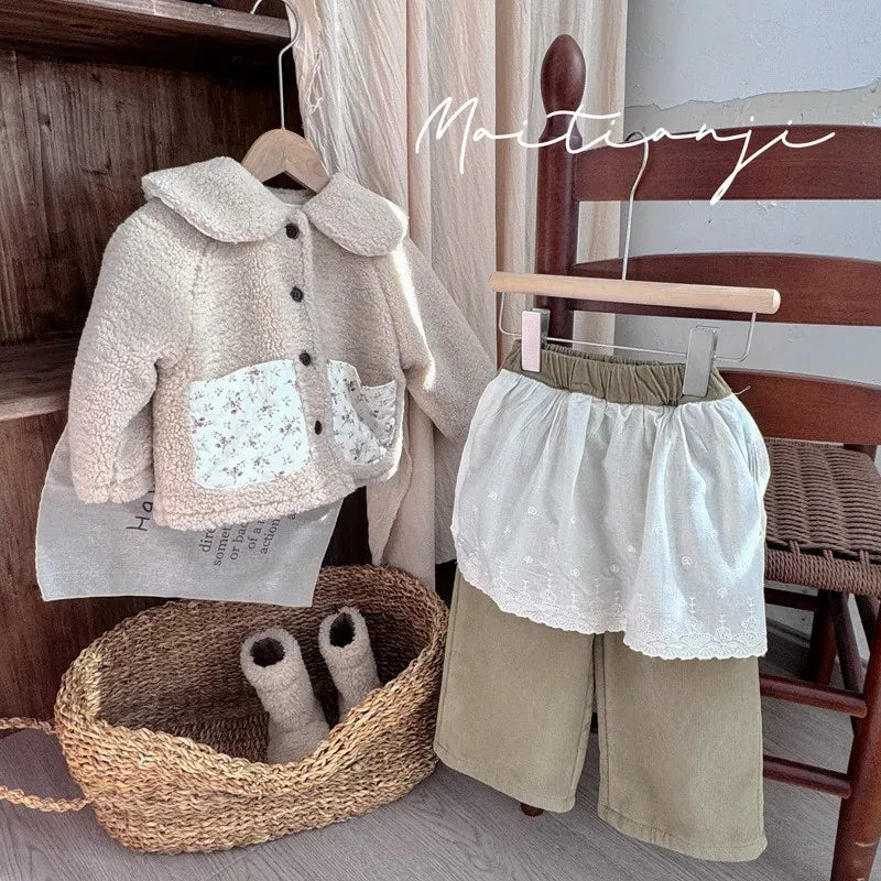 ショートコート・ジャケット・ジャンパー キッズアウター ボアフリースパッチポケット丸襟コートジャケット【mh0008155】