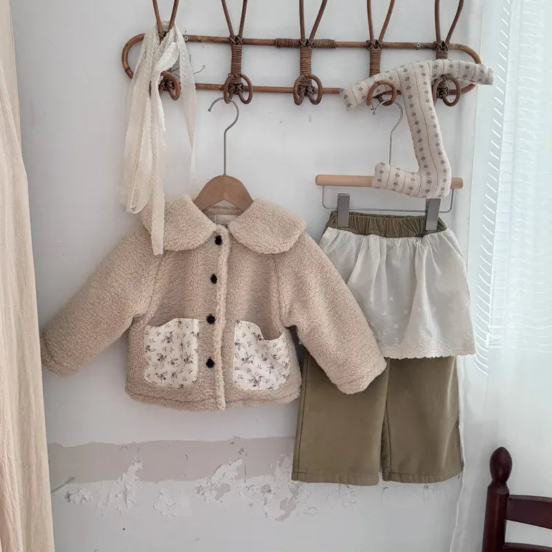 ショートコート・ジャケット・ジャンパー キッズアウター ボアフリースパッチポケット丸襟コートジャケット【mh0008155】