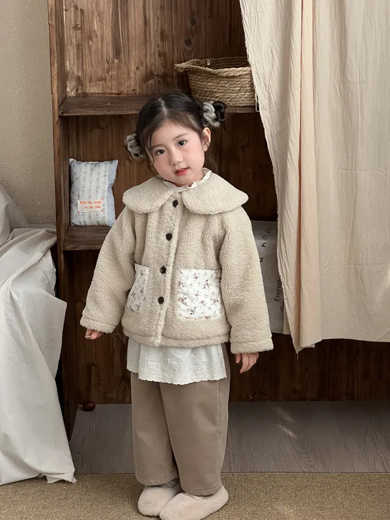 ショートコート・ジャケット・ジャンパー キッズアウター ボアフリースパッチポケット丸襟コートジャケット【mh0008155】