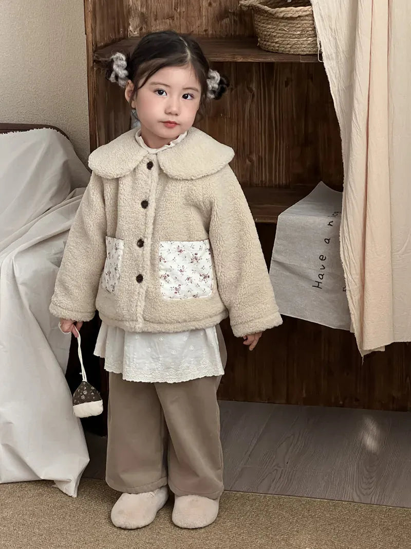 ショートコート・ジャケット・ジャンパー キッズアウター ボアフリースパッチポケット丸襟コートジャケット【mh0008155】