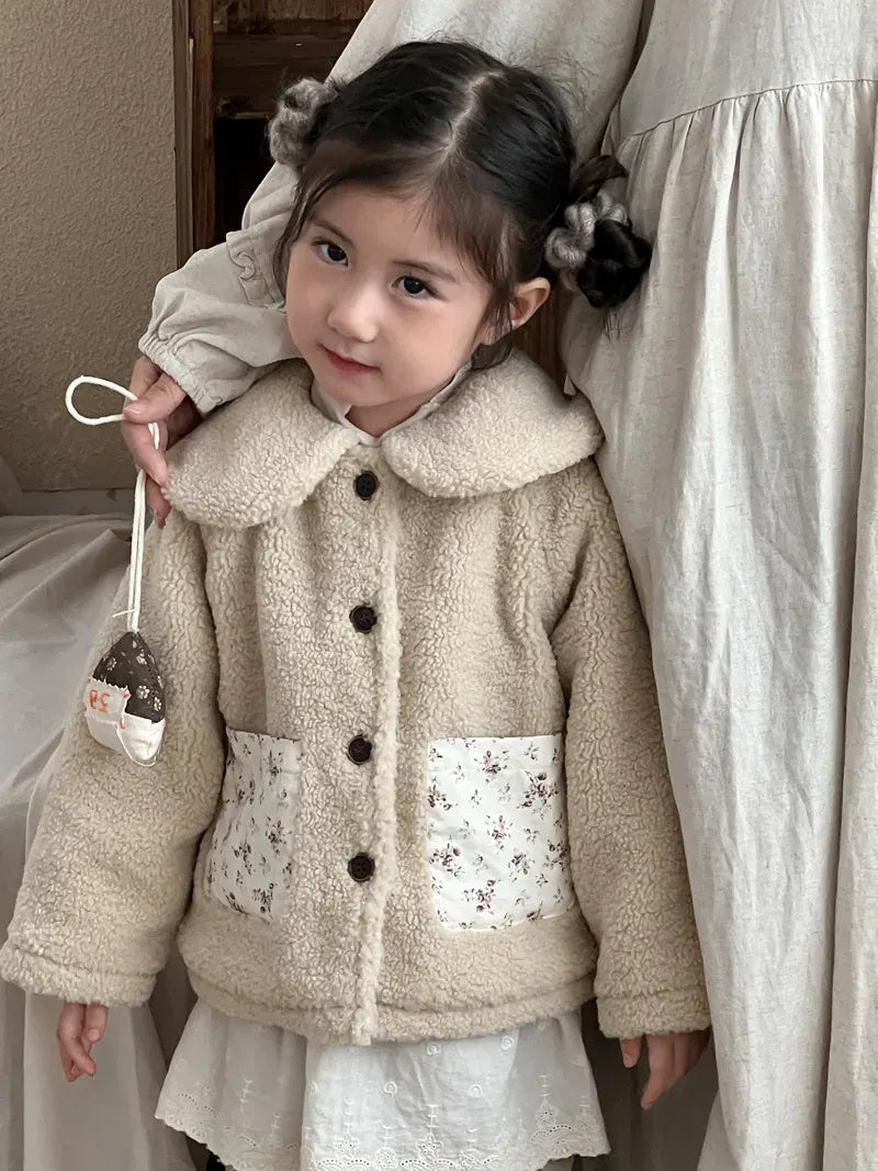 ショートコート・ジャケット・ジャンパー キッズアウター ボアフリースパッチポケット丸襟コートジャケット【mh0008155】