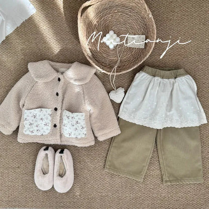 ショートコート・ジャケット・ジャンパー キッズアウター ボアフリースパッチポケット丸襟コートジャケット【mh0008155】