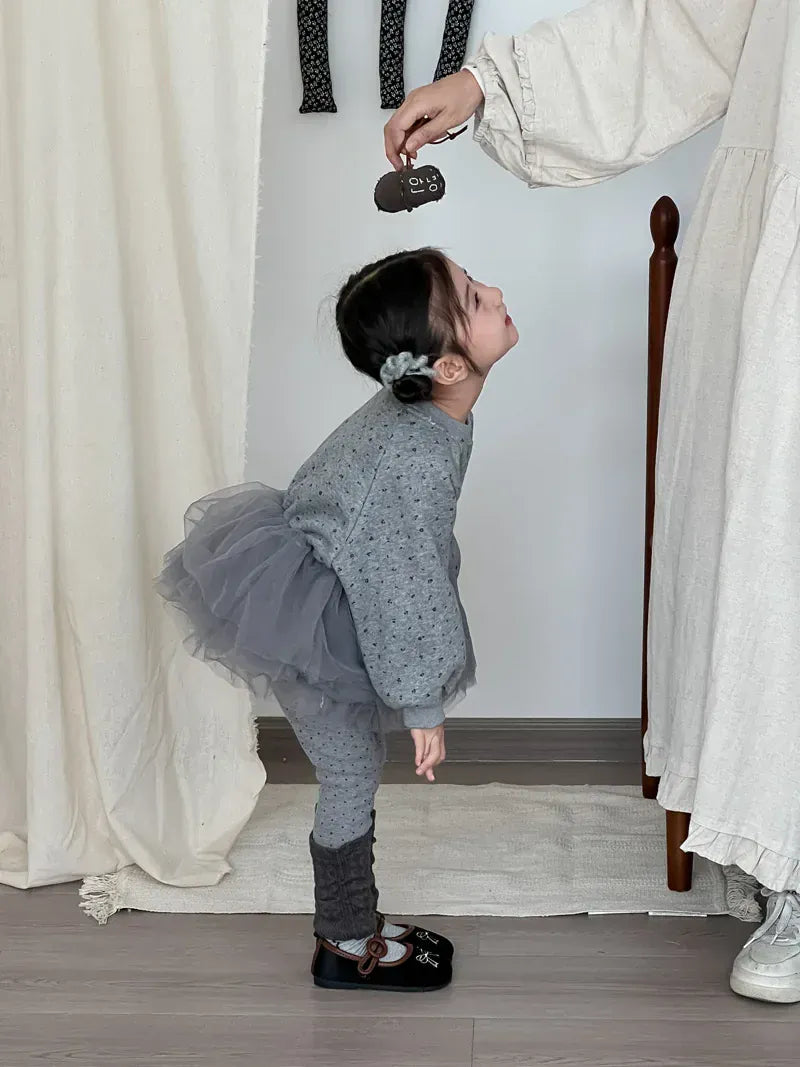 長袖セットアップ キッズトップス/パンツ チュチュチュールペプラムドッキング裏フリース長袖スウェットシャツ/レッグウォーマードッキングレギンスパンツ【mh0008229】