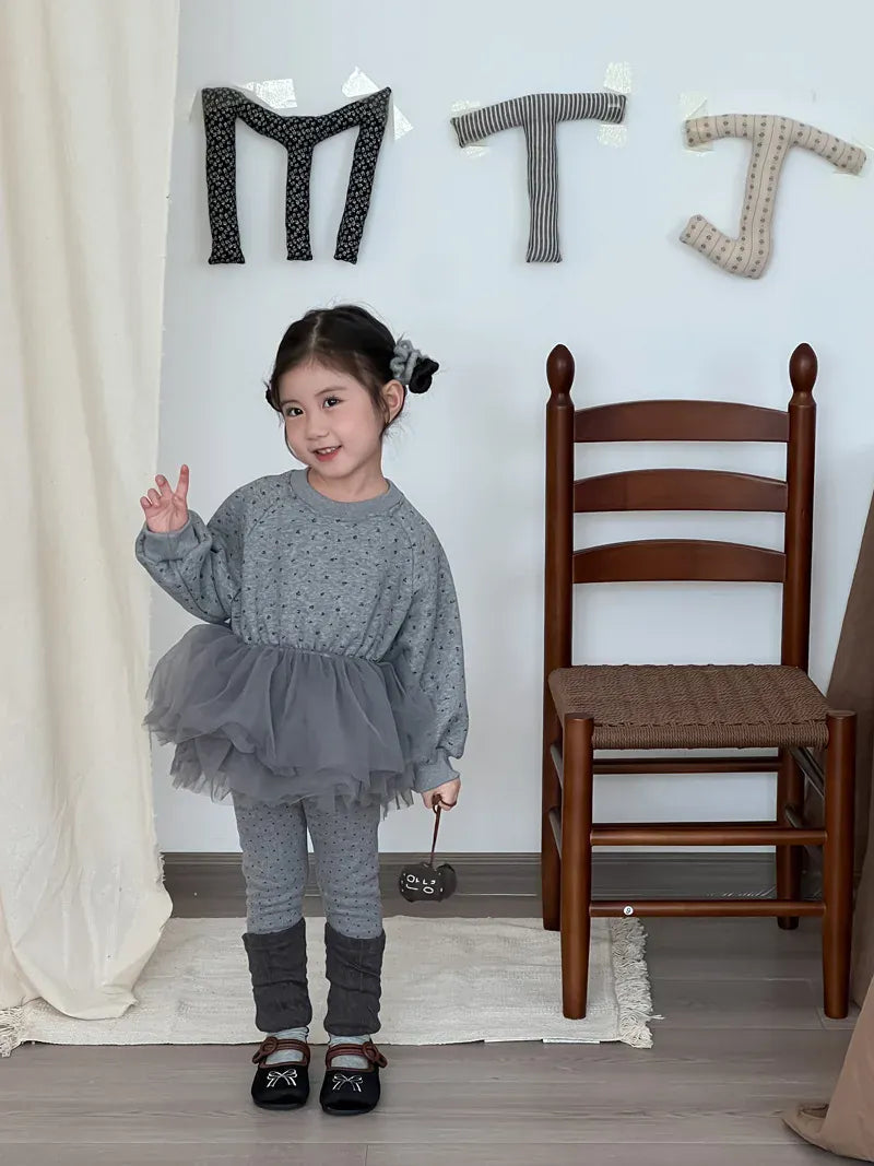 長袖セットアップ キッズトップス/パンツ チュチュチュールペプラムドッキング裏フリース長袖スウェットシャツ/レッグウォーマードッキングレギンスパンツ【mh0008229】