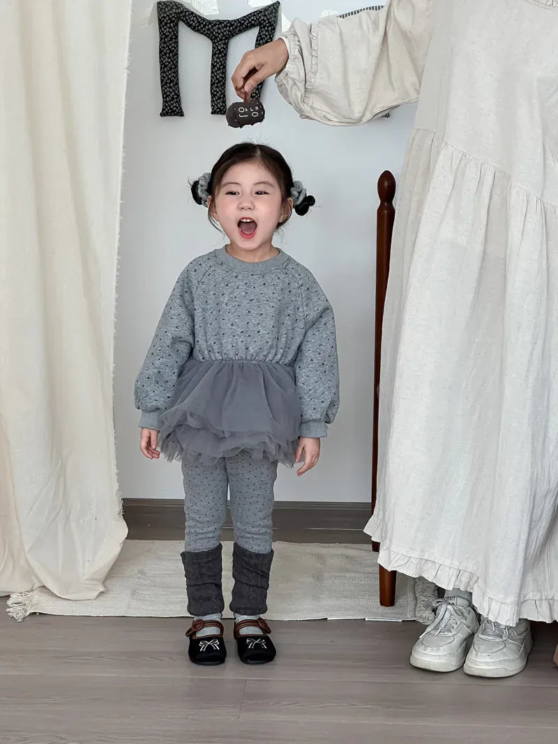 長袖セットアップ キッズトップス/パンツ チュチュチュールペプラムドッキング裏フリース長袖スウェットシャツ/レッグウォーマードッキングレギンスパンツ【mh0008229】