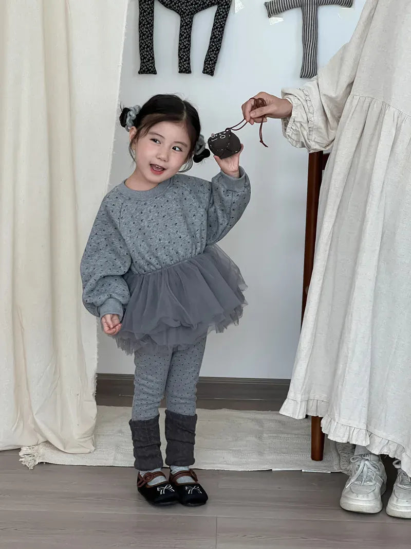 長袖セットアップ キッズトップス/パンツ チュチュチュールペプラムドッキング裏フリース長袖スウェットシャツ/レッグウォーマードッキングレギンスパンツ【mh0008229】