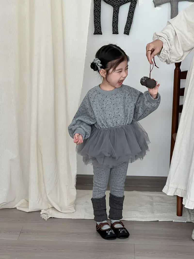 長袖セットアップ キッズトップス/パンツ チュチュチュールペプラムドッキング裏フリース長袖スウェットシャツ/レッグウォーマードッキングレギンスパンツ【mh0008229】