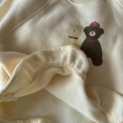 長袖セットアップ キッズトップス/パンツ ベアくまプリントペプラムフリル長袖スウェットシャツ/裾レースロングパンツ【mh0008297】